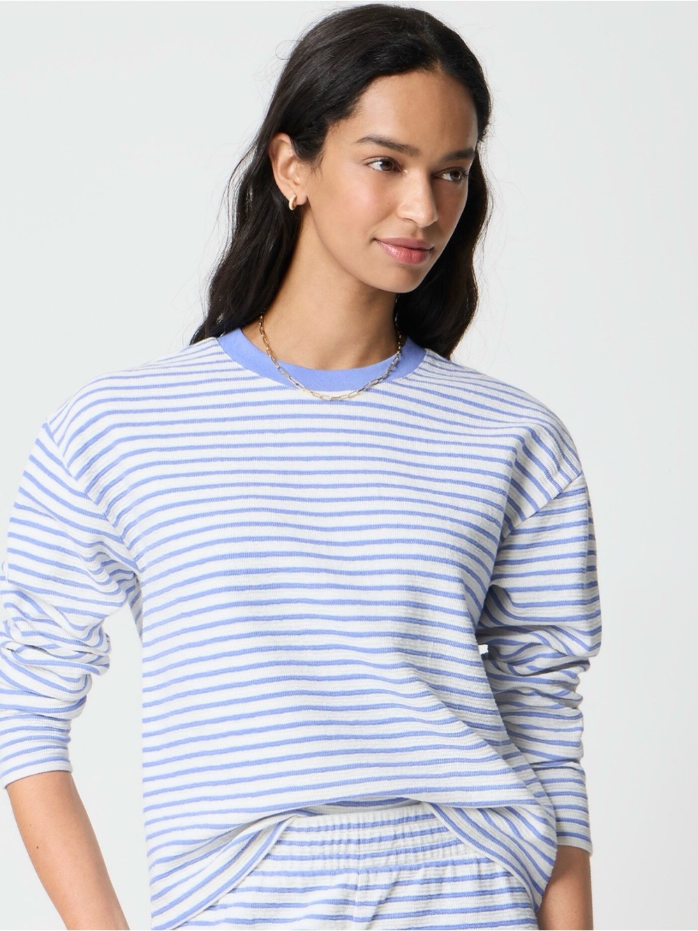 J.CREW Contrast-trim heritage terry relaxed crewneck sweatshirt in stripe- XL